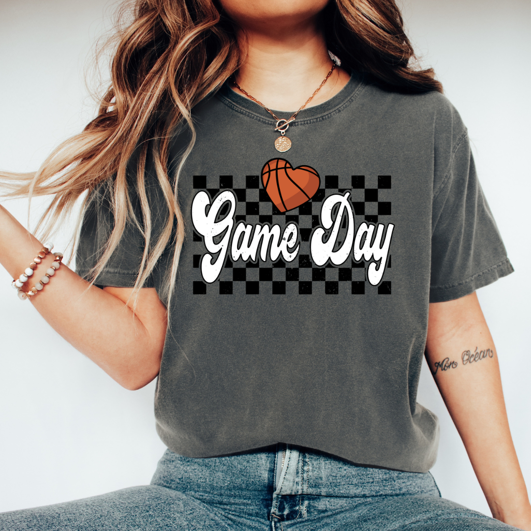 Checkered Basketball Game Day Graphic Tee