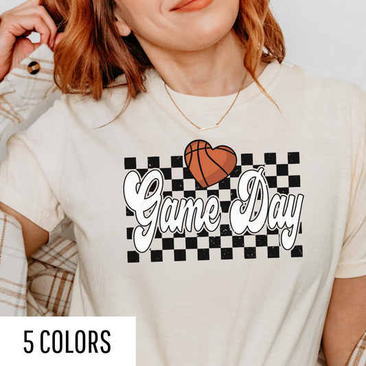 Checkered Basketball Game Day Graphic Tee