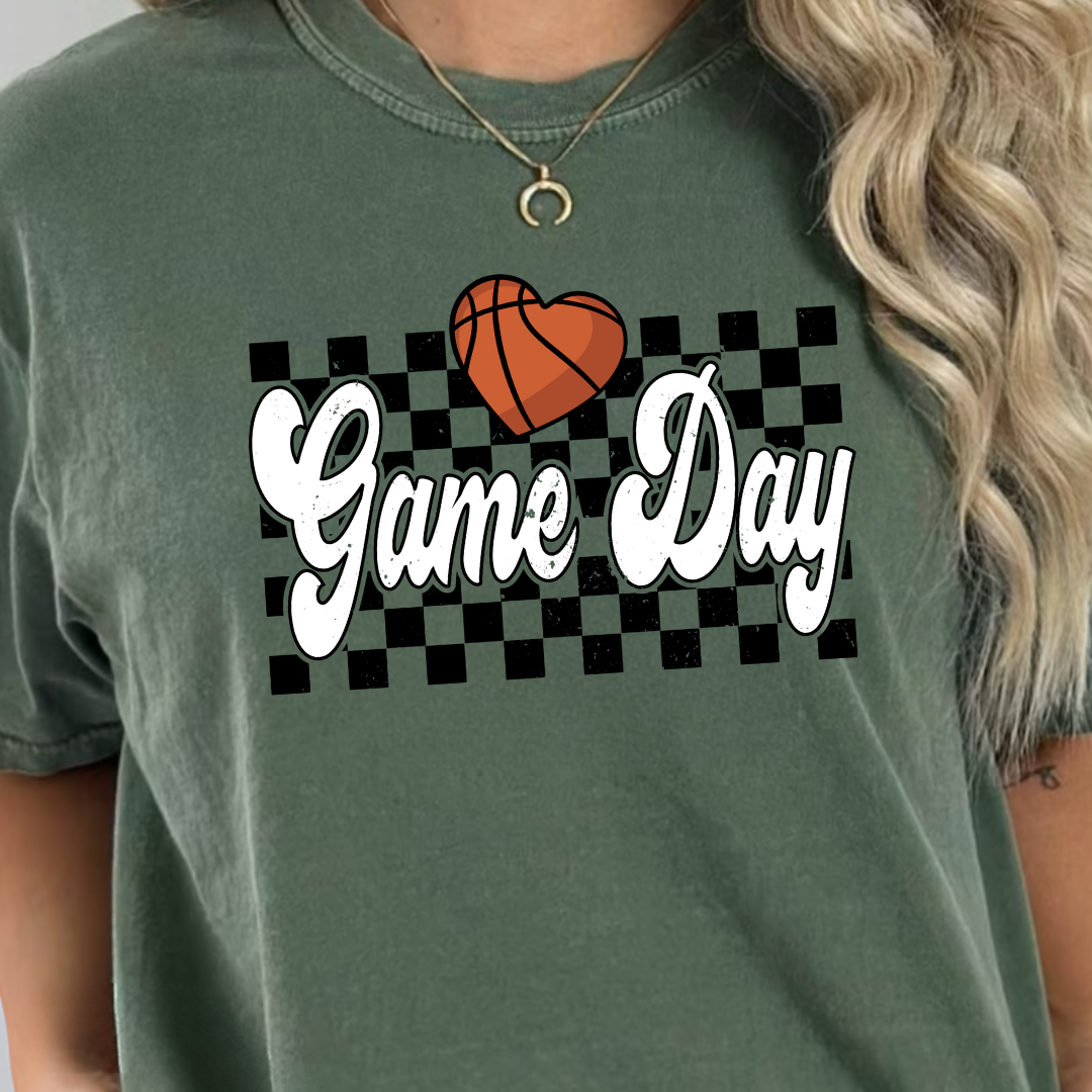 Checkered Basketball Game Day Graphic Tee