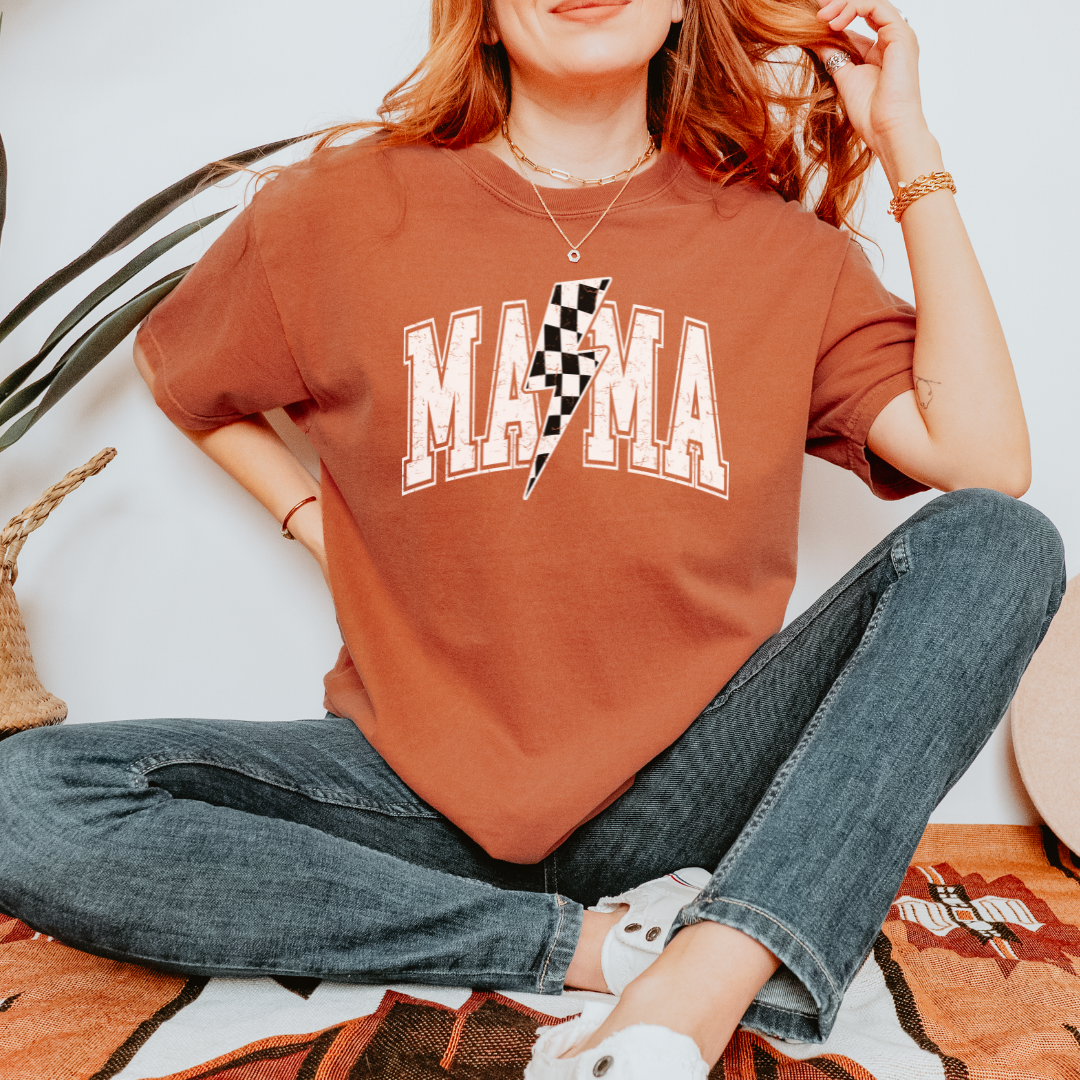 Mama Checkered Bolt Graphic Tee