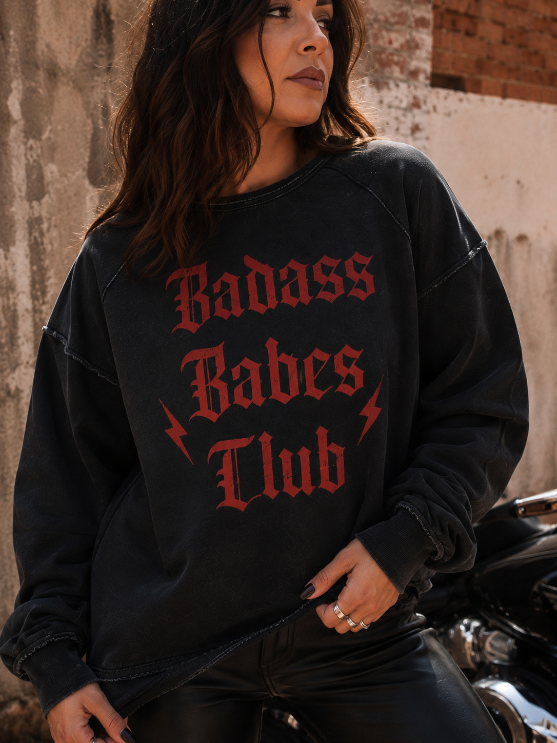Badass Babes Club Acid Wash Slouch Sweatshirt