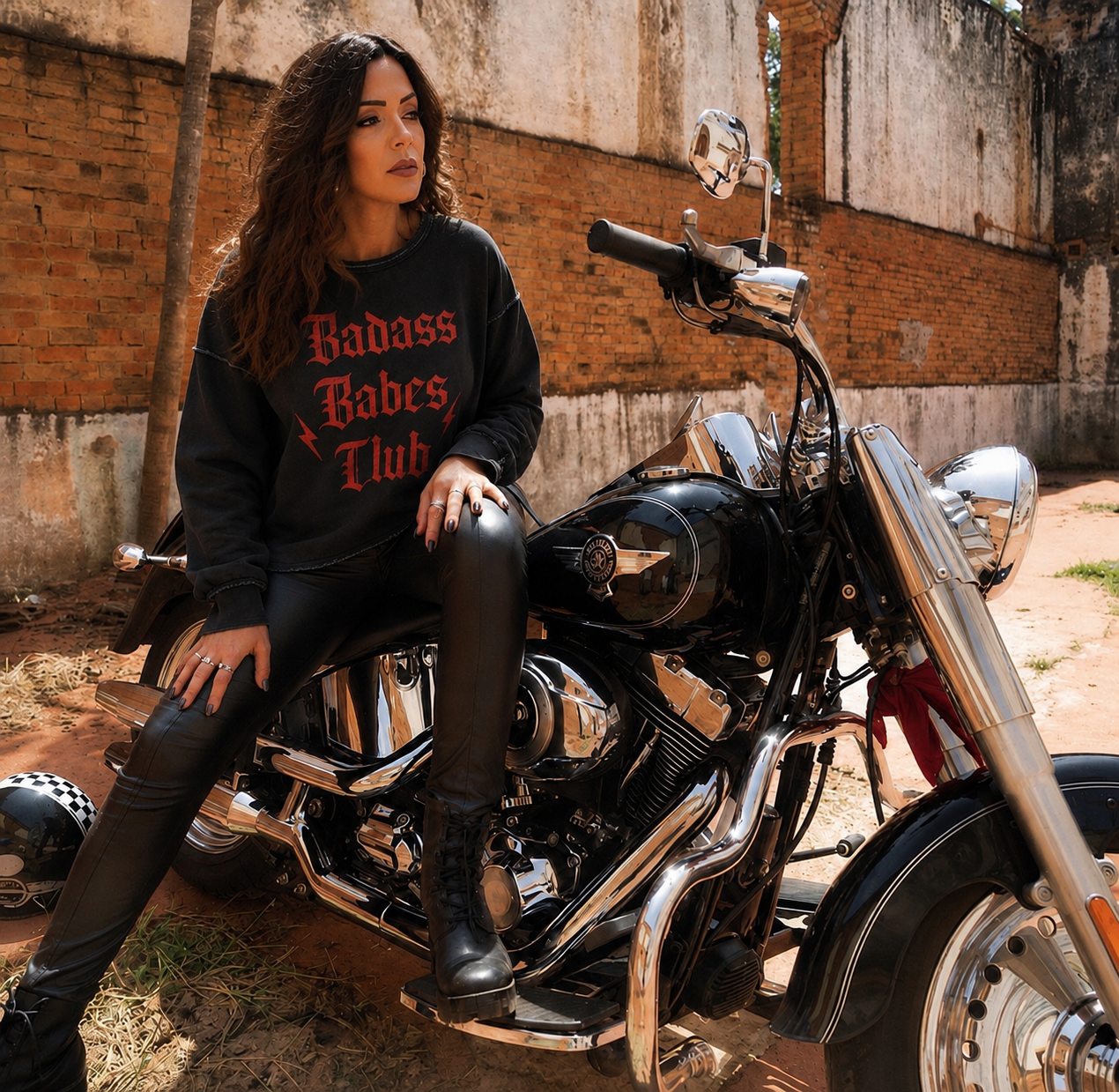 Badass Babes Club Acid Wash Slouch Sweatshirt