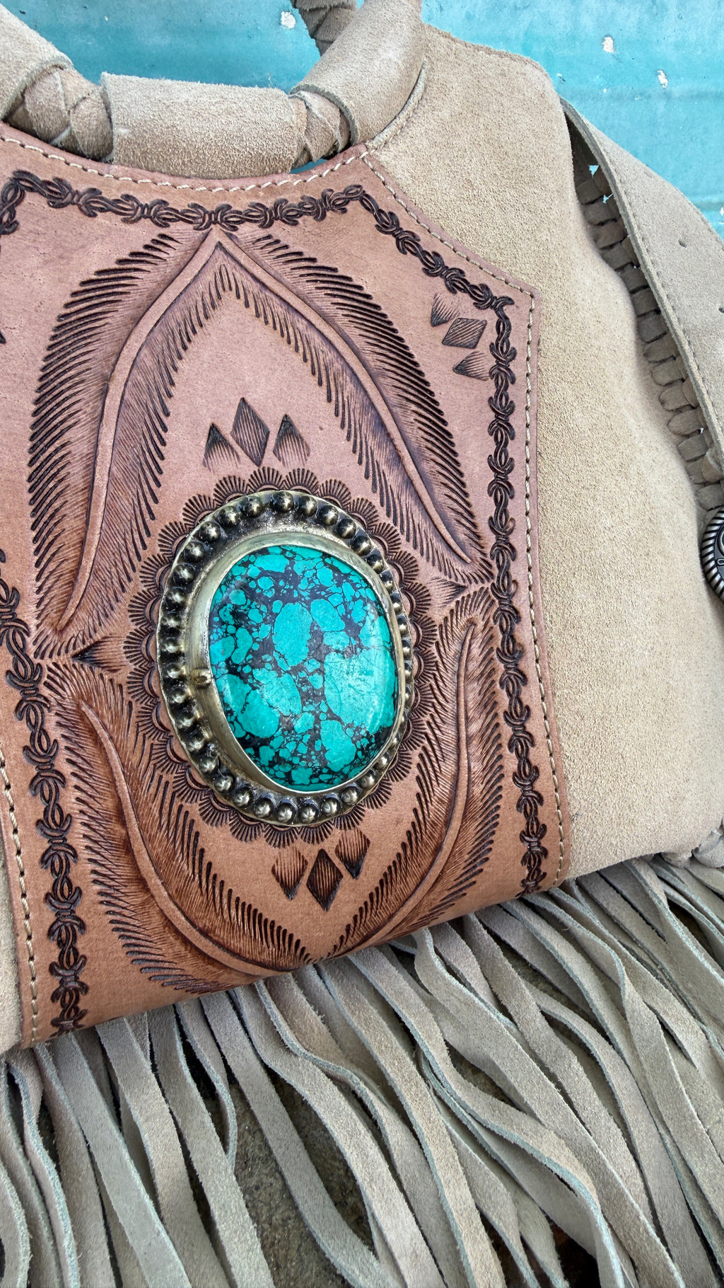 Turquoise Drift Suede Fringe Bag