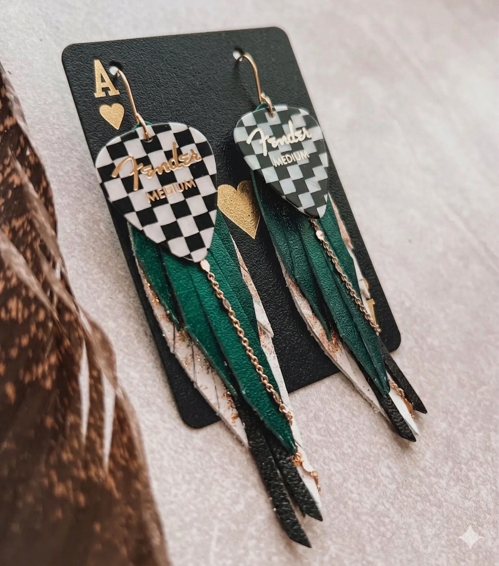 Checked Out Fender Fringe Earrings (Emerald)