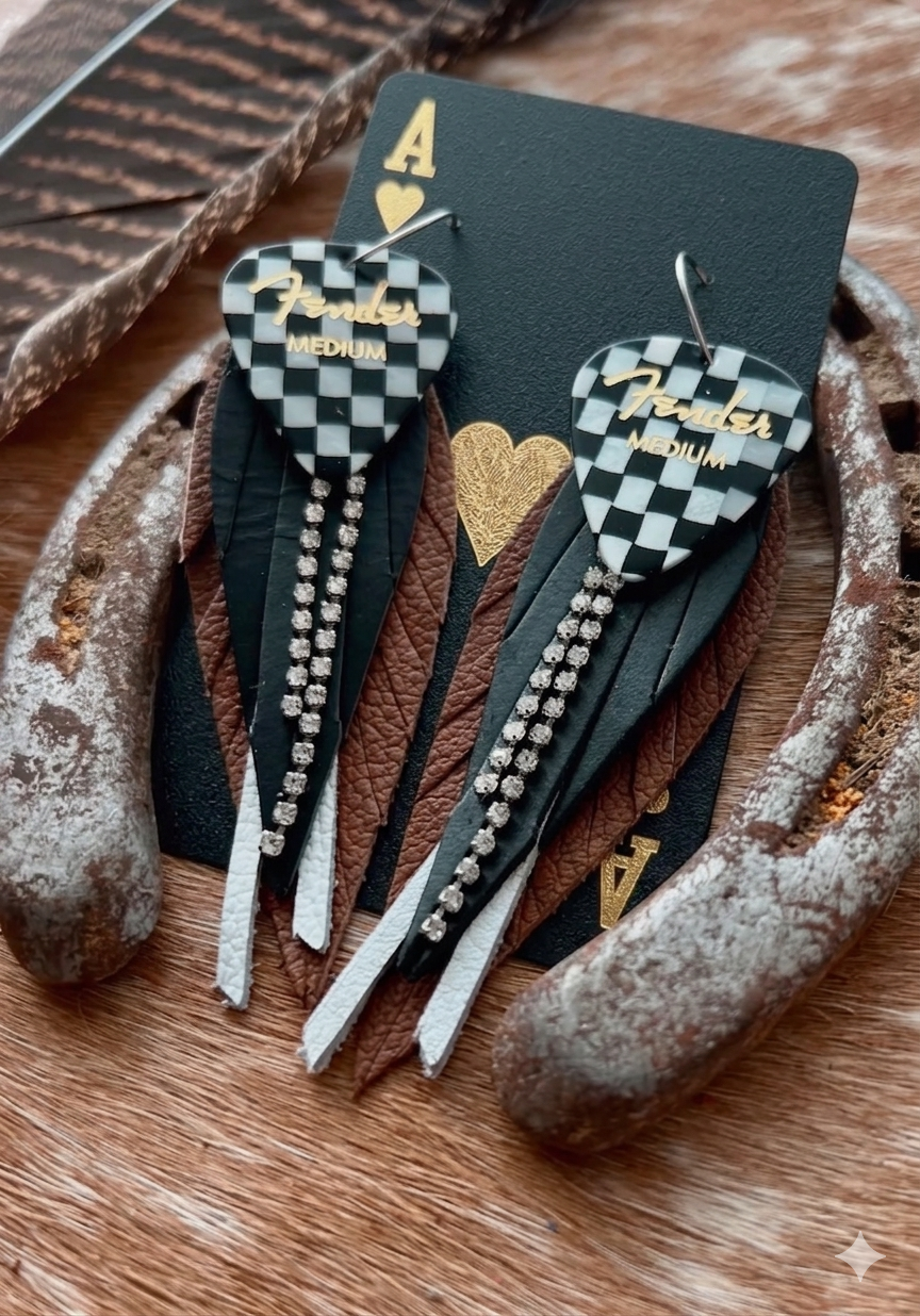 Checked Out Fender Fringe Earrings (Black/Brown)