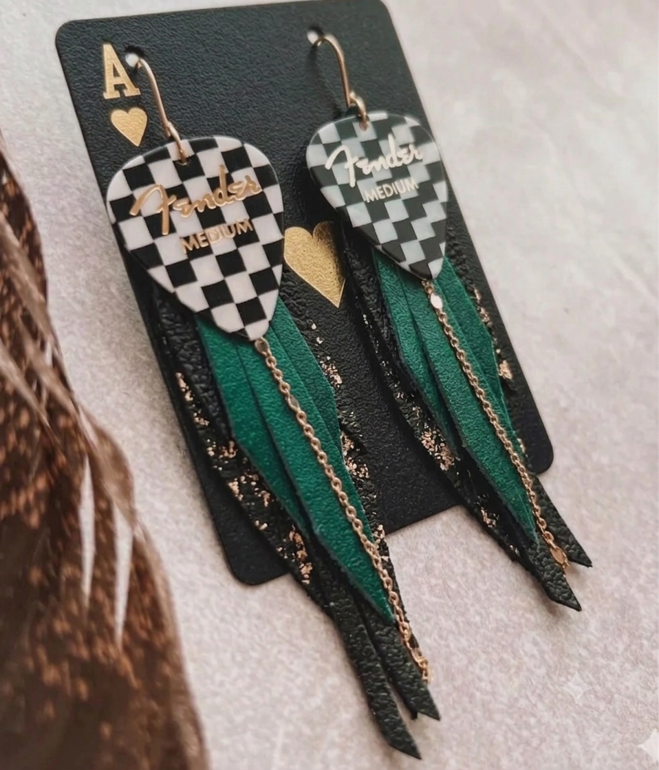 Checked Out Fender Fringe Earrings (Emerald)