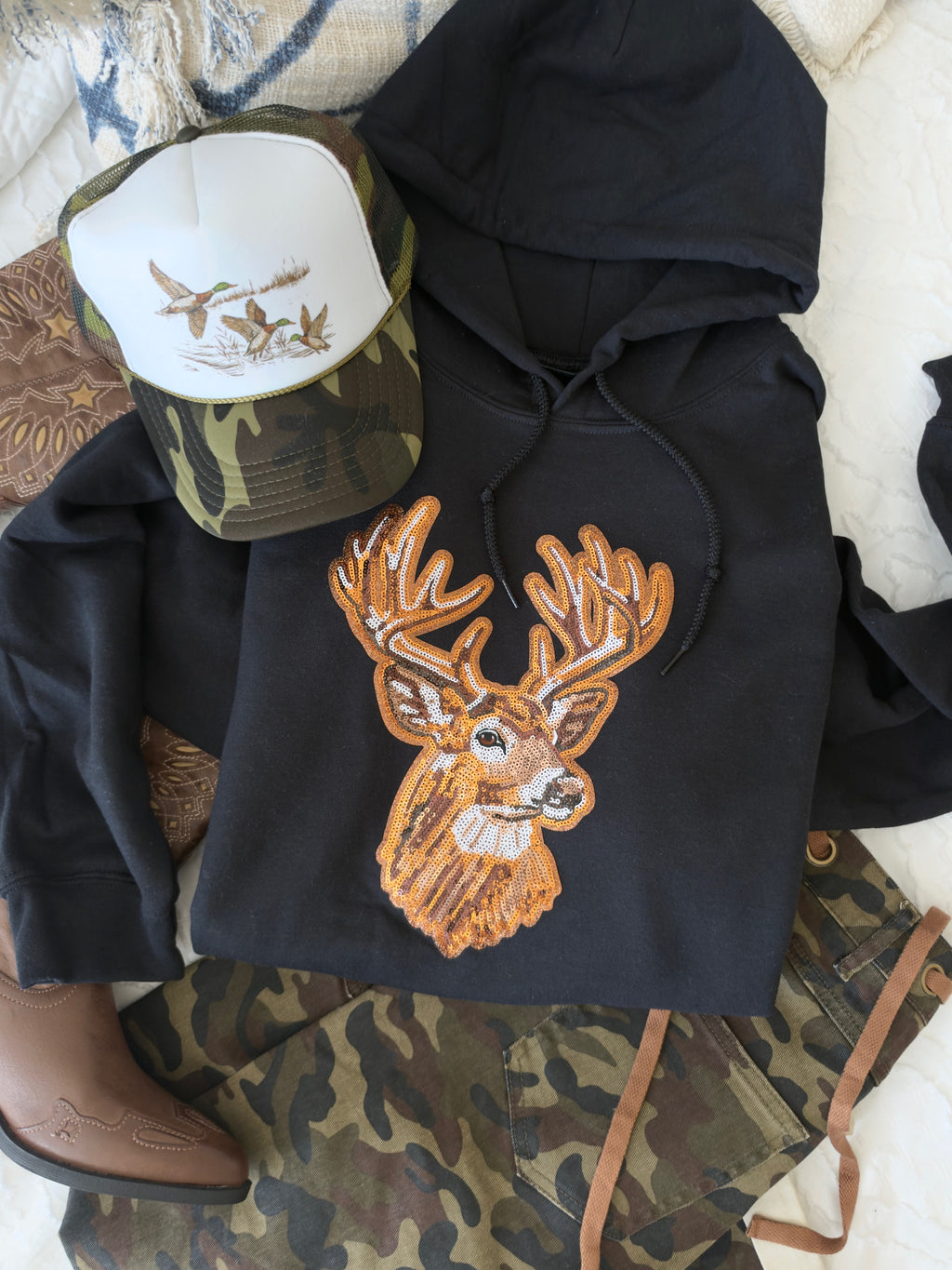 Sequin Trophy Buck Pullover