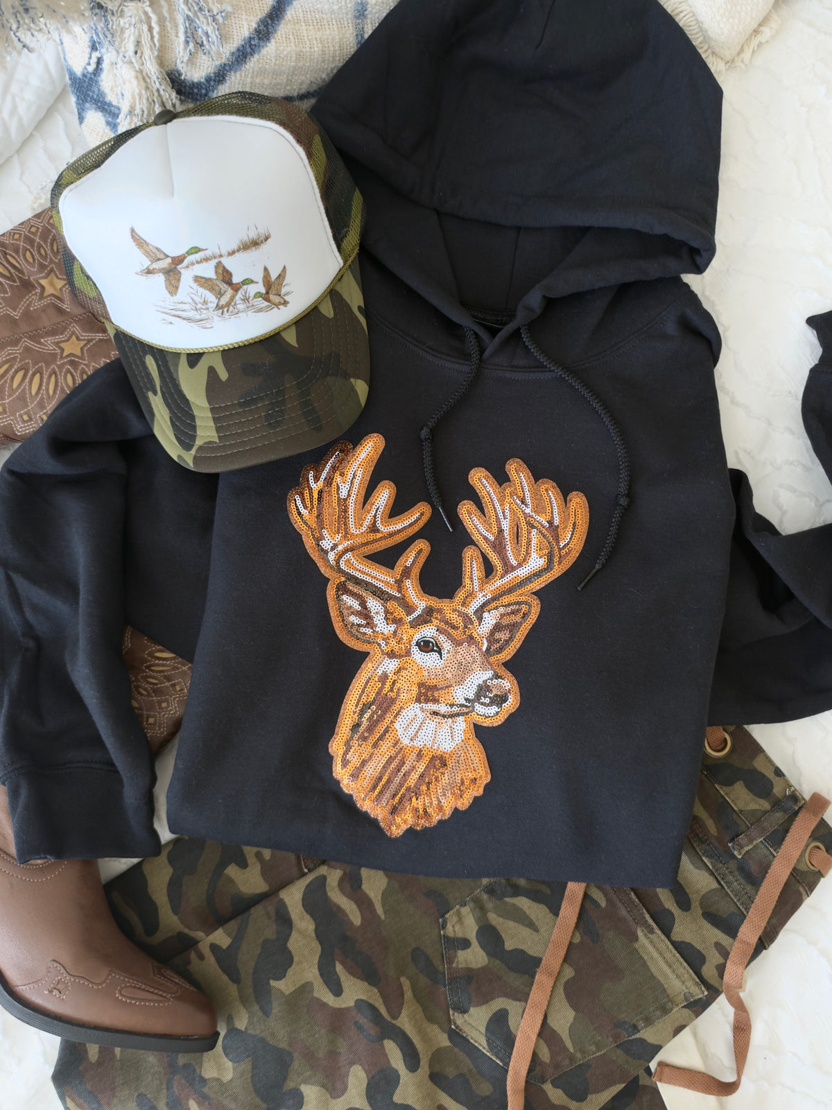 Sequin Trophy Buck Pullover