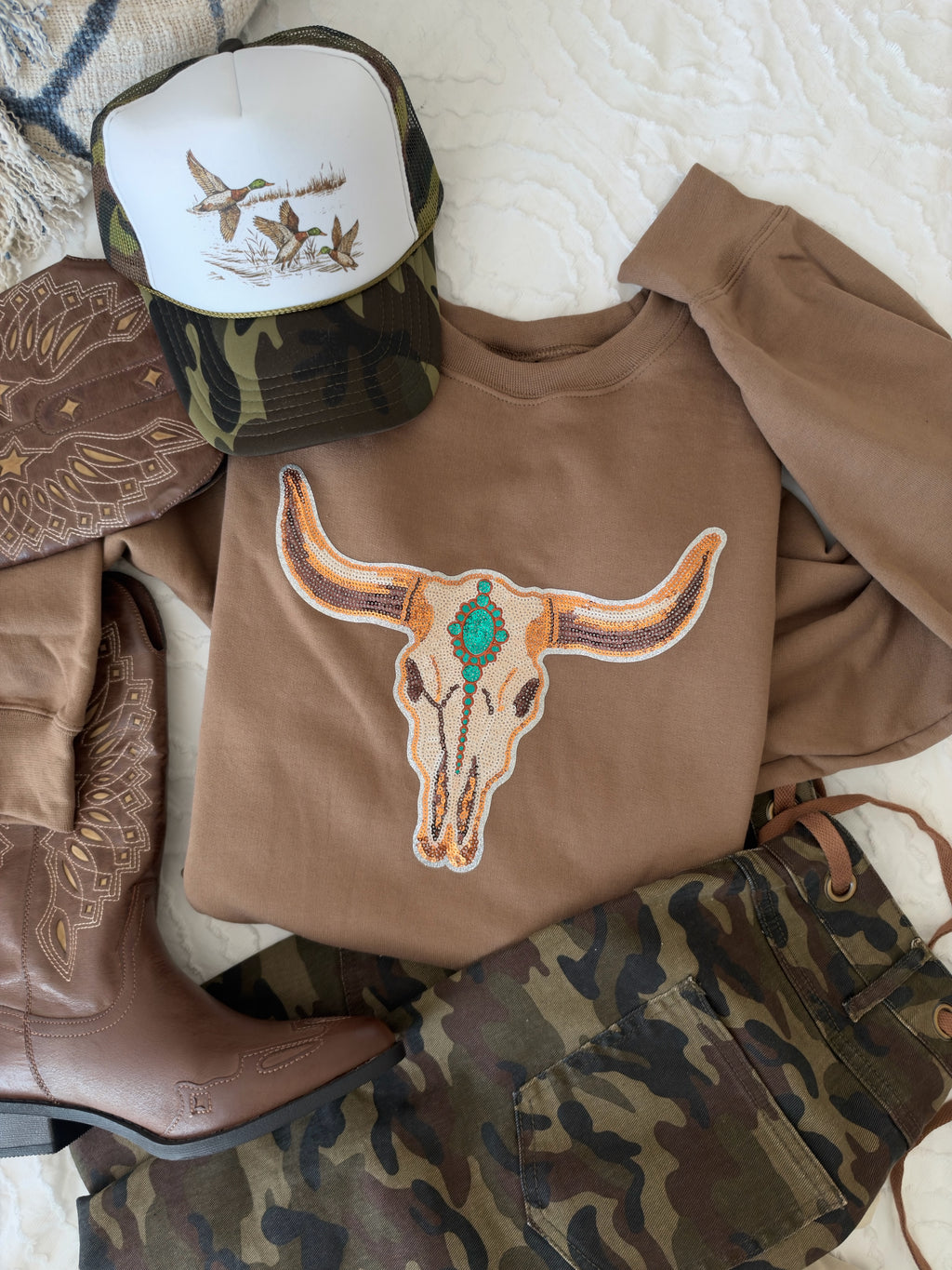 Sequin Western Longhorn Pullover