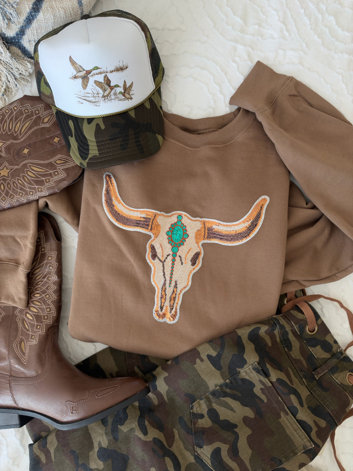 Sequin Western Longhorn Pullover