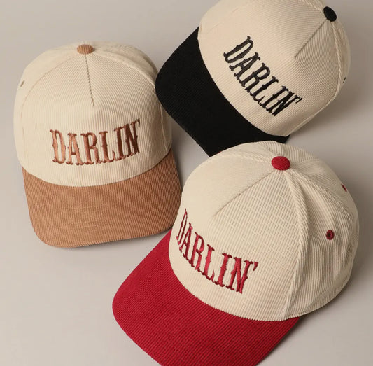 Darlin' Embroidered Ribbed Corduroy Trucker Hat