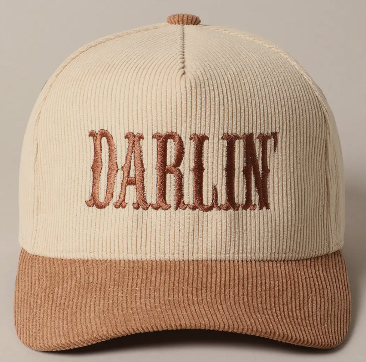 Darlin' Embroidered Ribbed Corduroy Trucker Hat