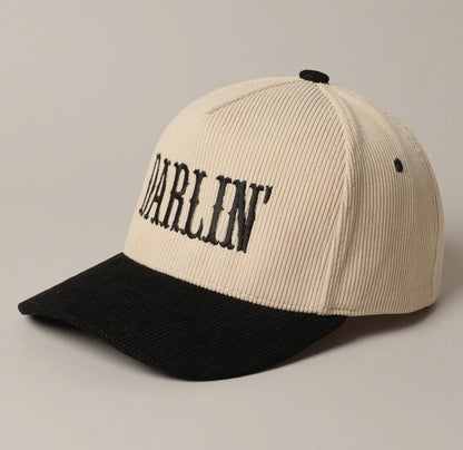 Darlin' Embroidered Ribbed Corduroy Trucker Hat