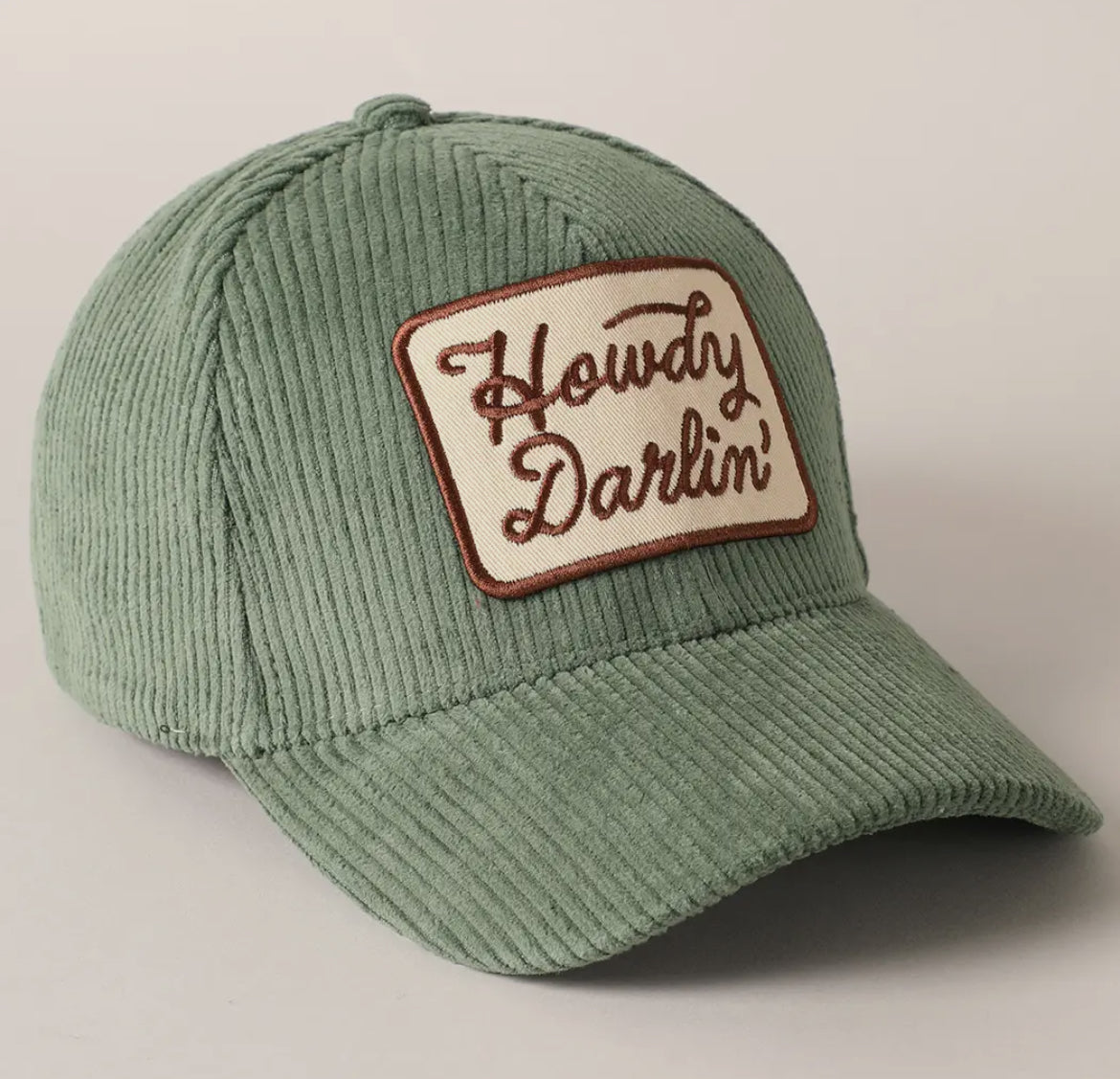 Ribbed Corduroy Embroidered Howdy Darlin Patch Hat