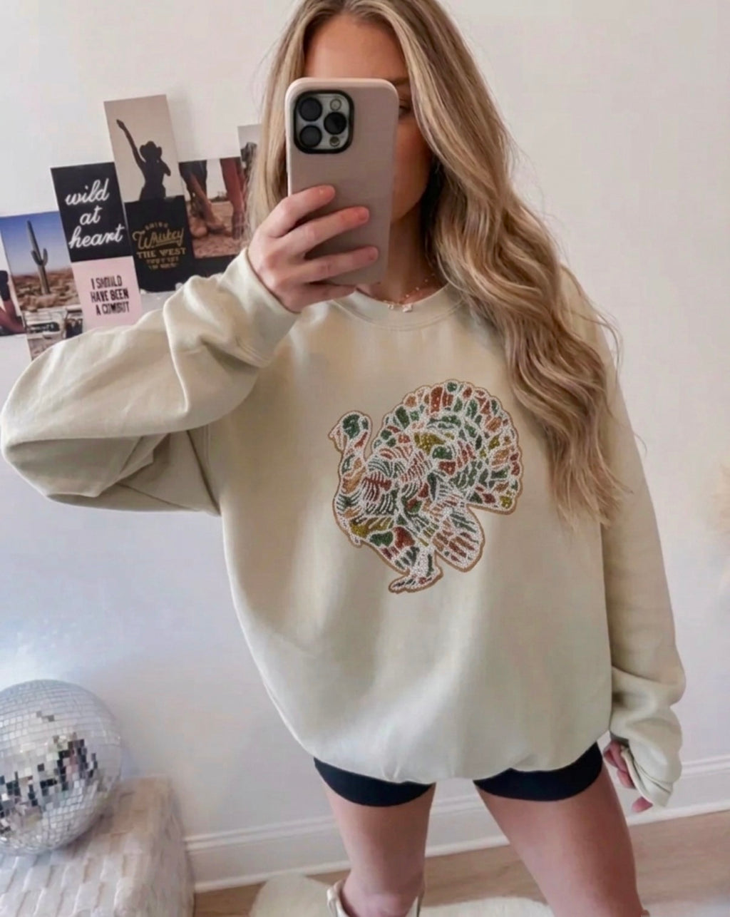 Sequin Camo Turkey Crew