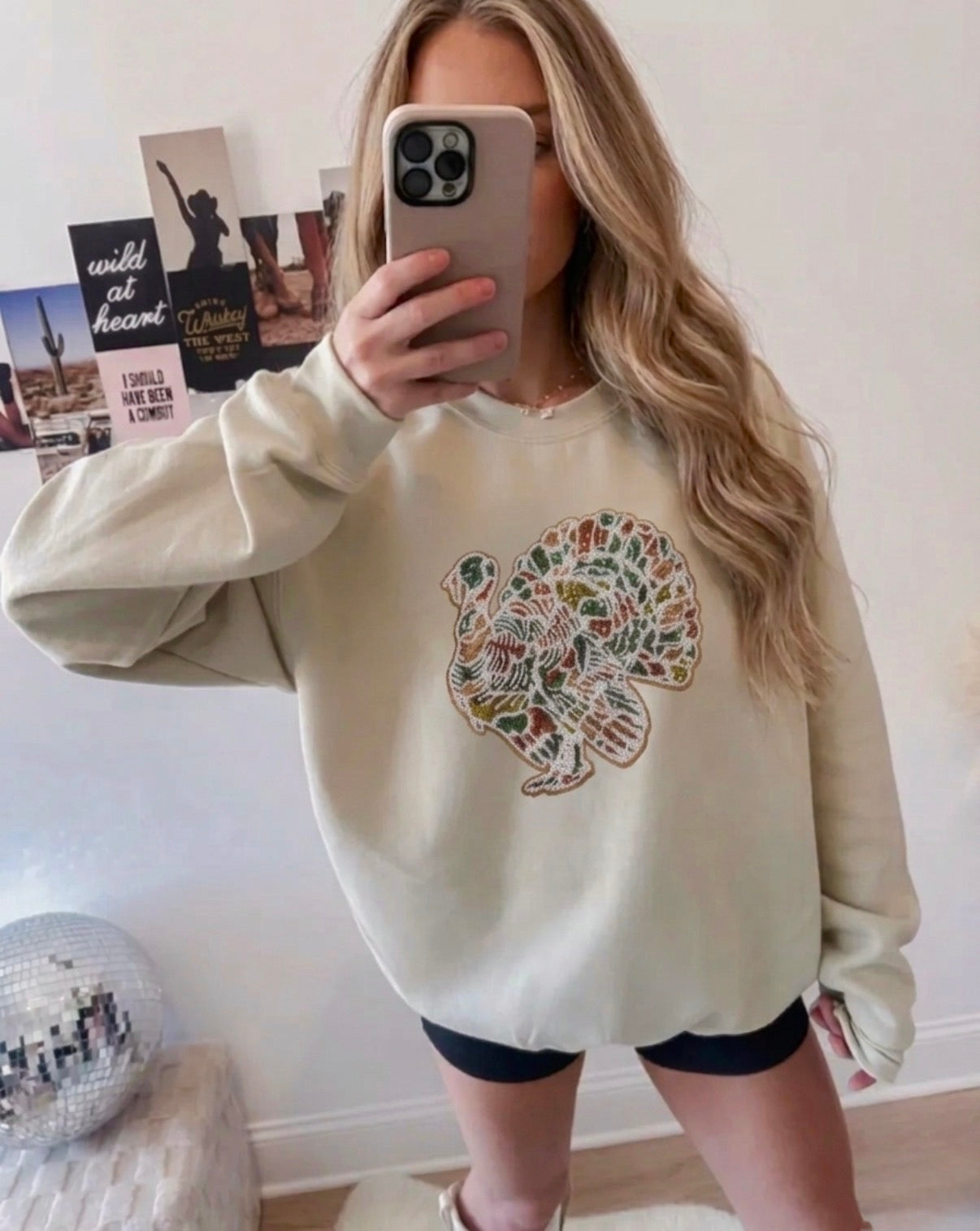 Sequin Camo Turkey Crew