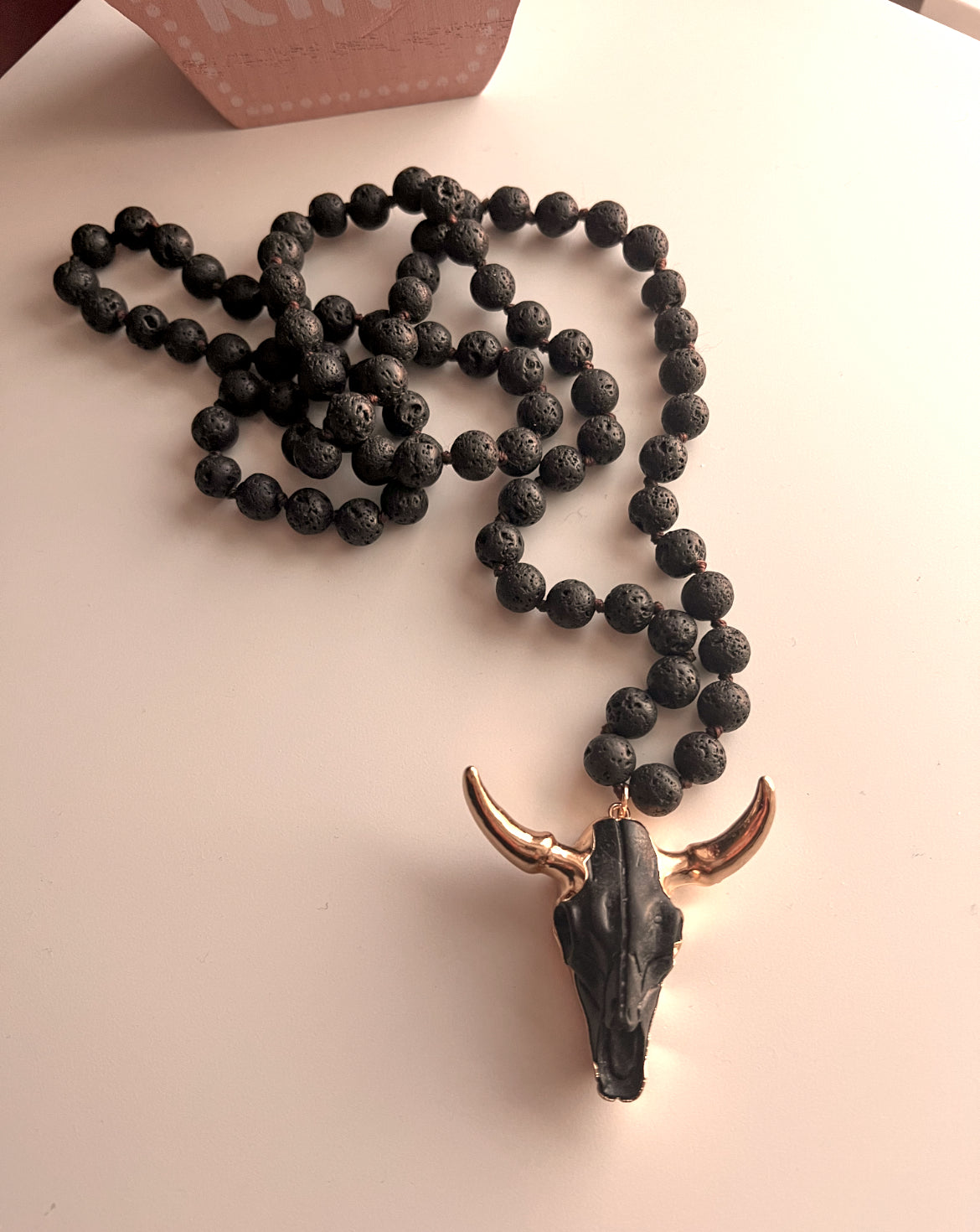 Boho Cow Skull Pendant Necklace