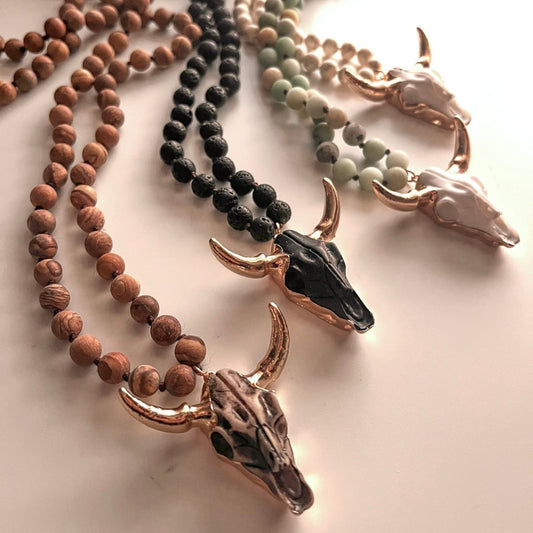 Boho Cow Skull Pendant Necklace