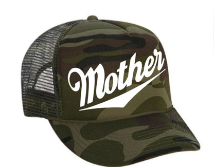 "Mother" graphic camo trucker