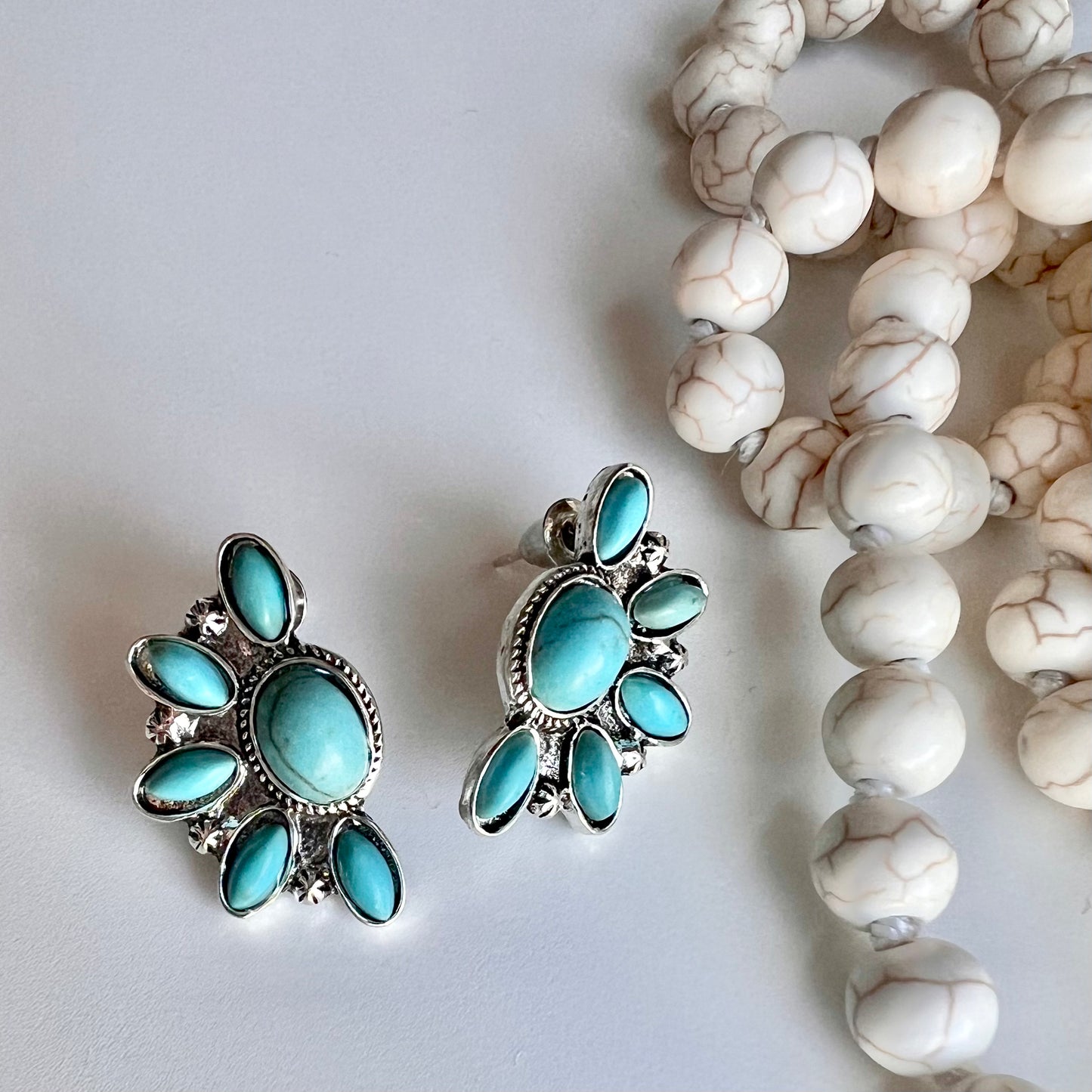 Vintage Faux Turquoise Cluster Earrings