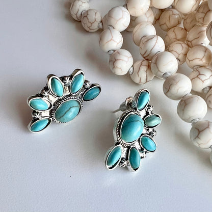 Vintage Faux Turquoise Cluster Earrings