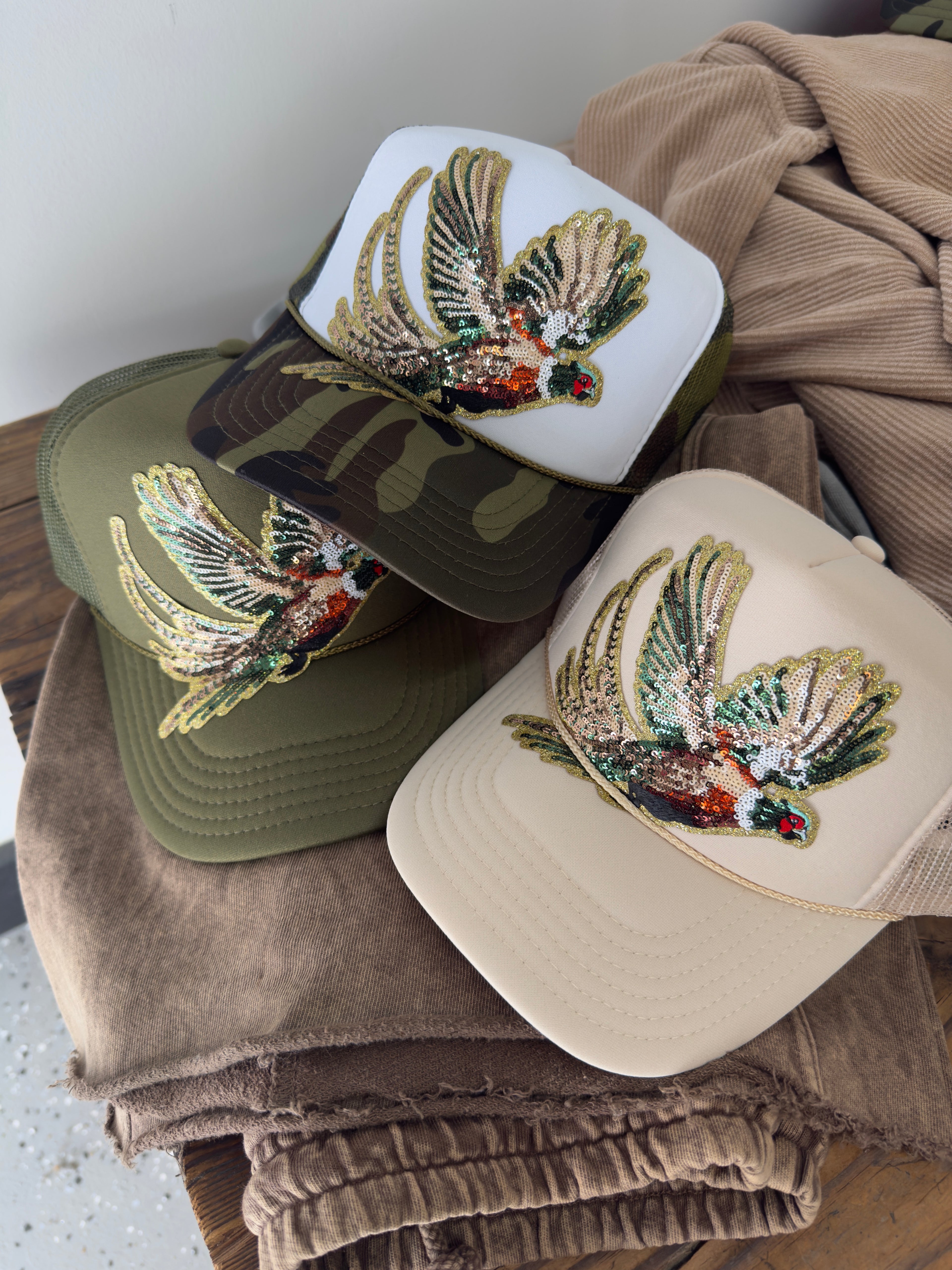Fly Girl Sequin Pheasant Trucker