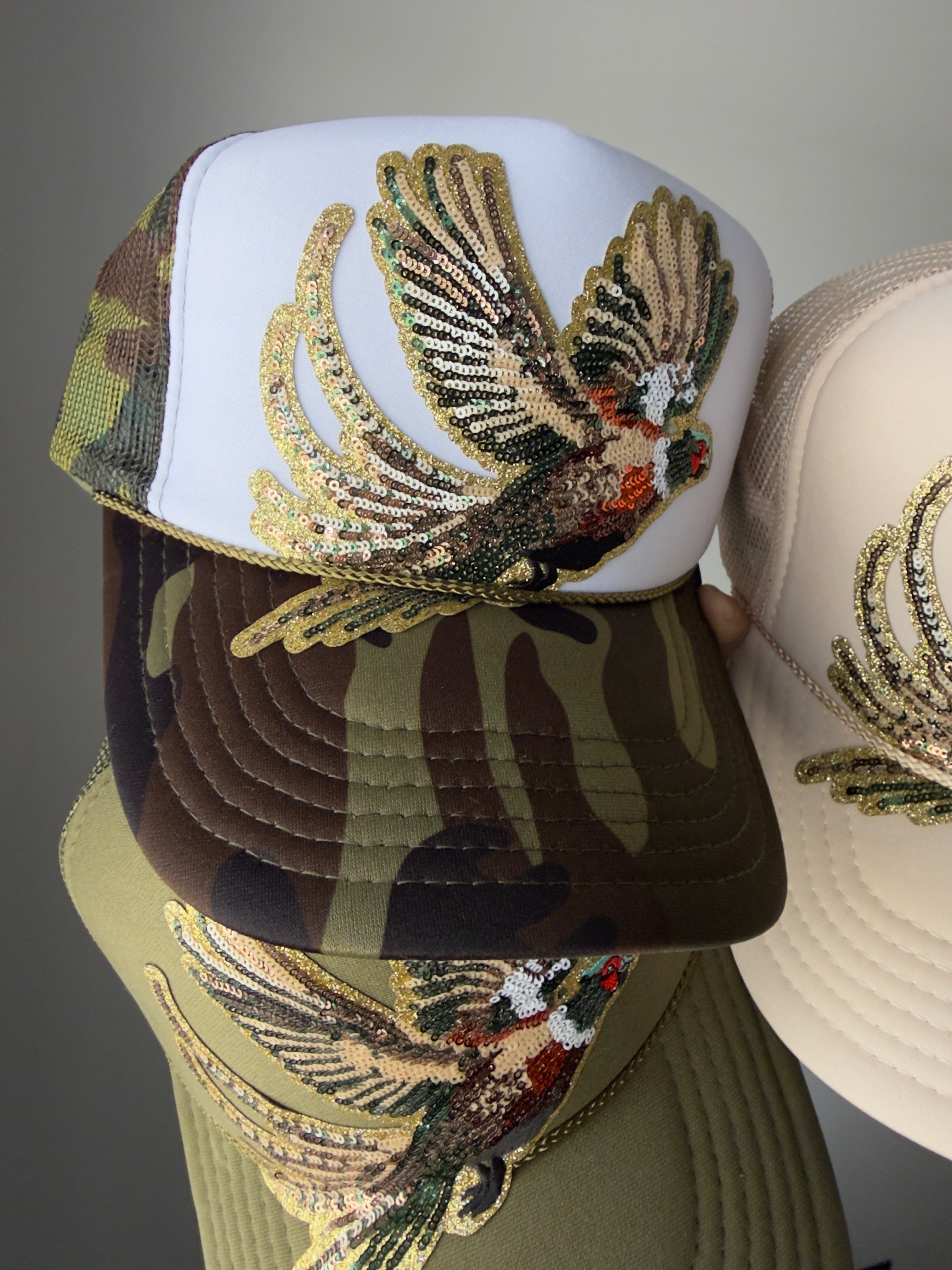 Fly Girl Sequin Pheasant Trucker