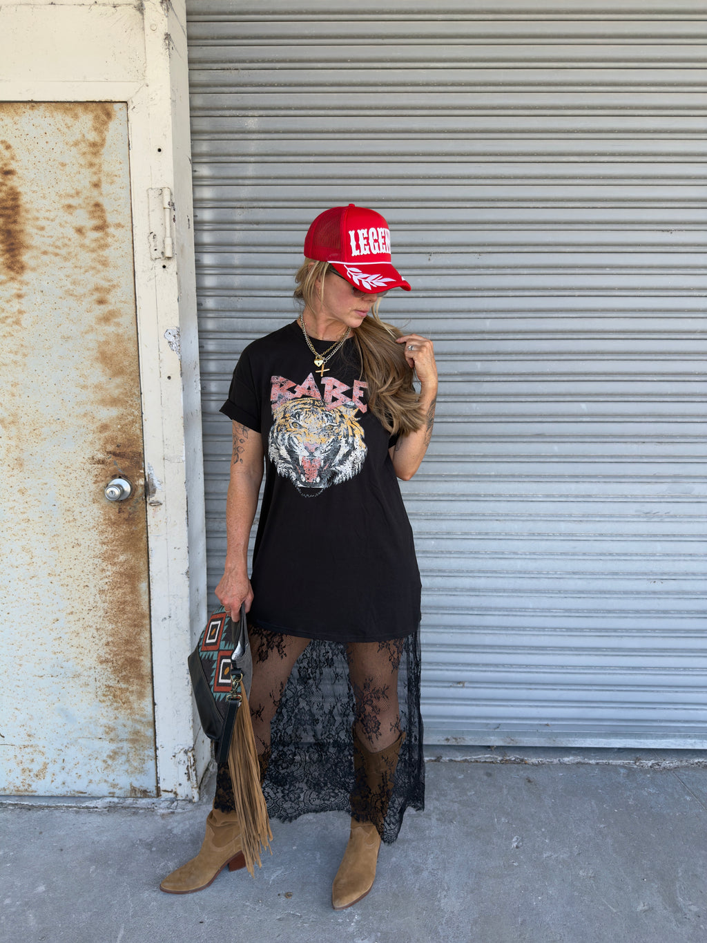 Sweet But Savage Lace Tee Dress (SEE STOCK NOTICE)