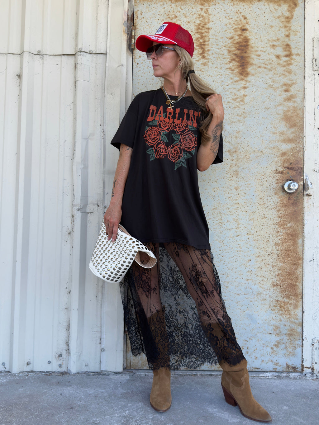 Sweet But Savage Lace Tee Dress (SEE STOCK NOTICE)