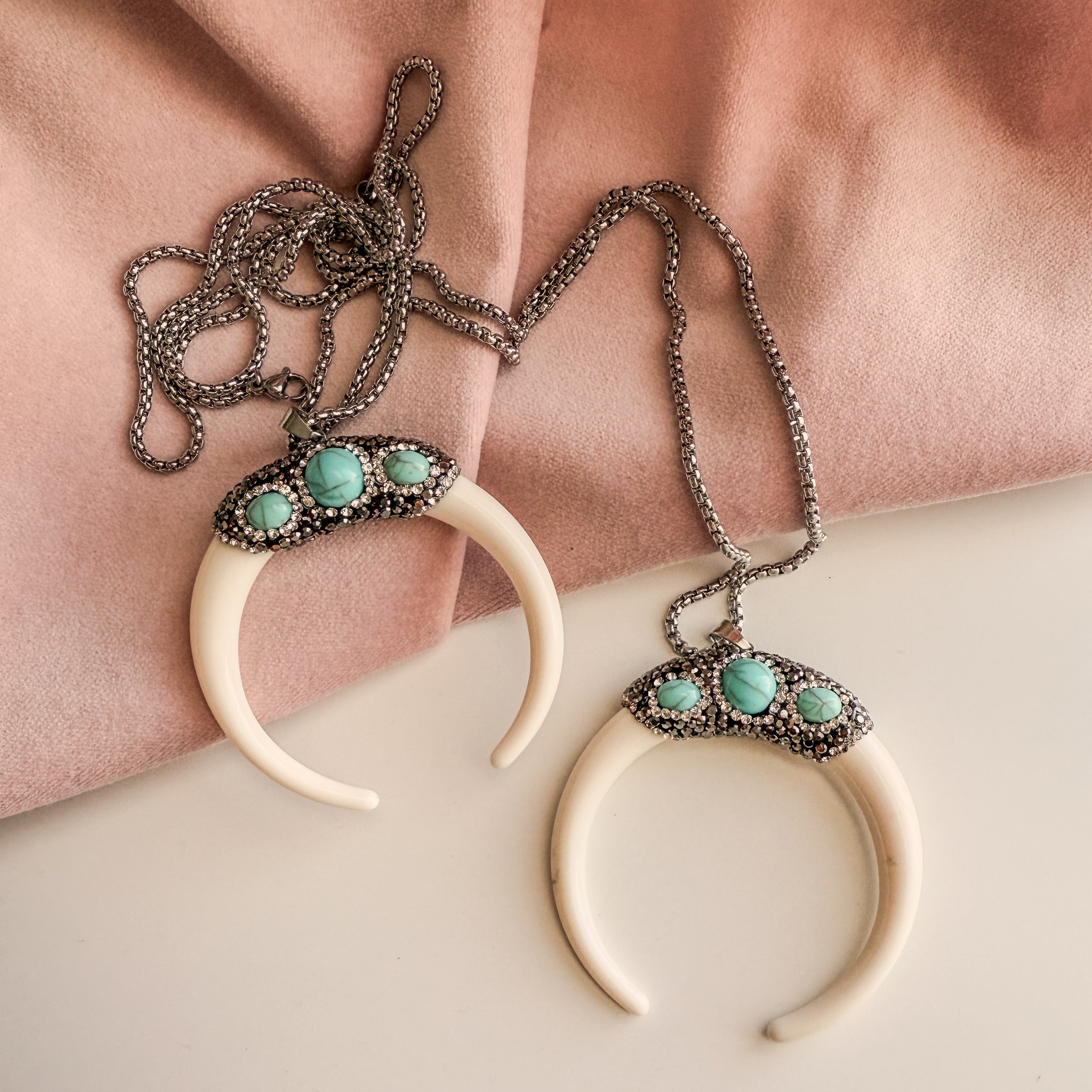 Boho Studded Horn Crescent Necklace