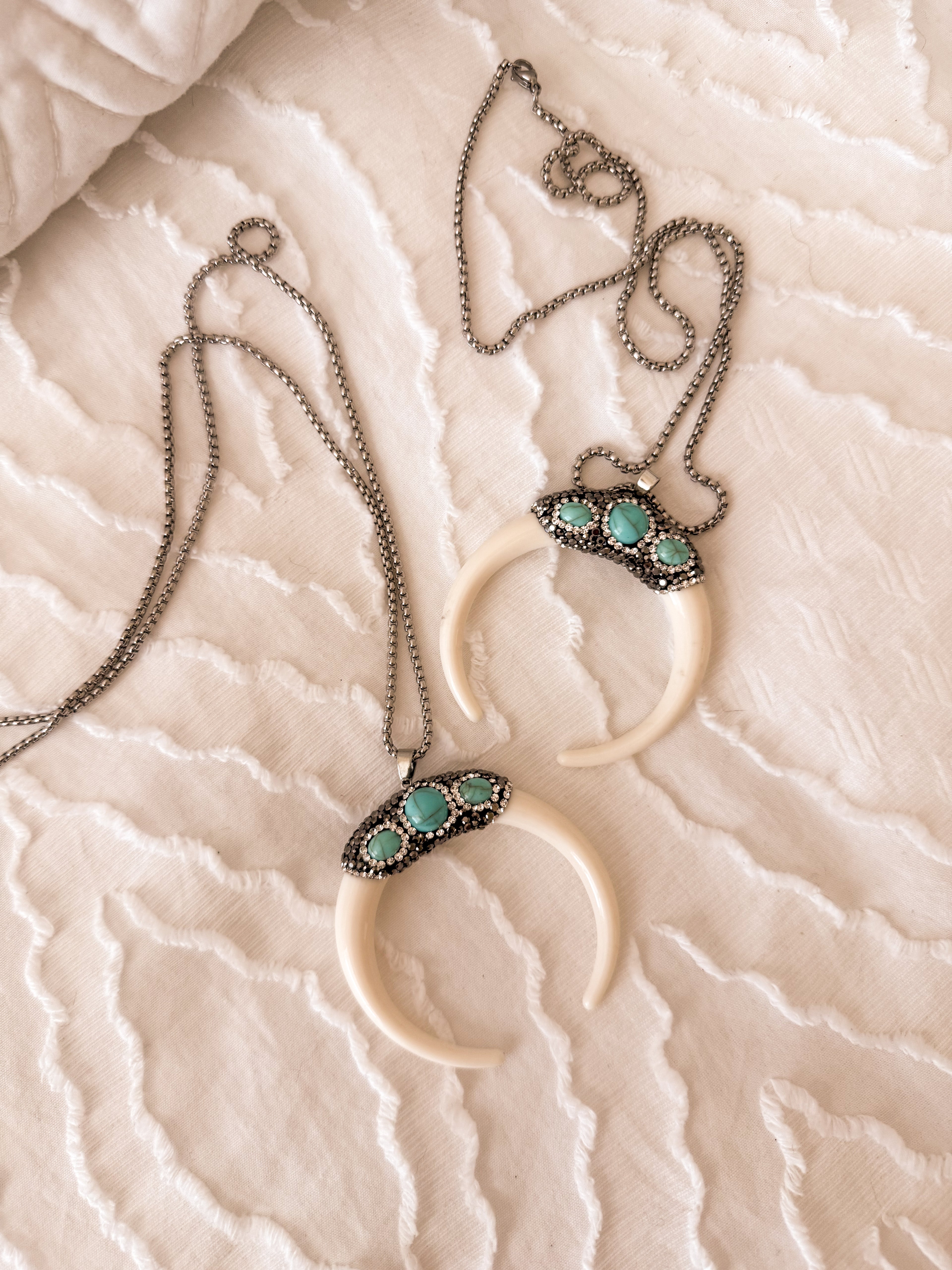 Boho Studded Horn Crescent Necklace