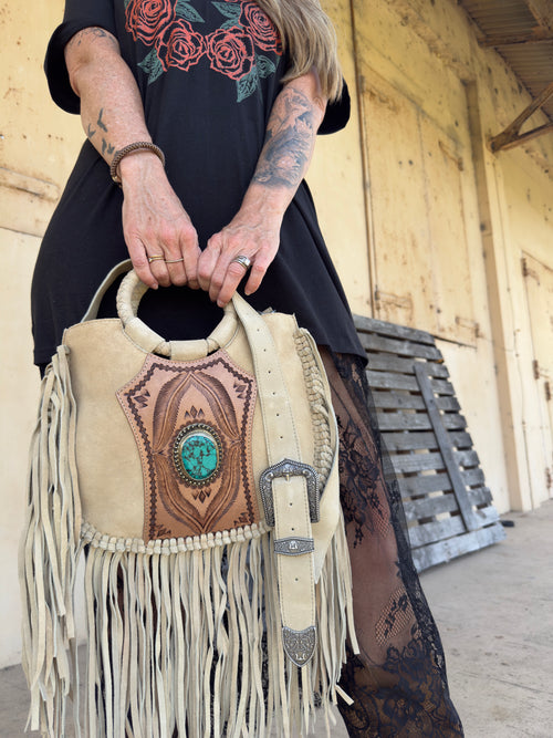 Turquoise Drift Suede Fringe Bag