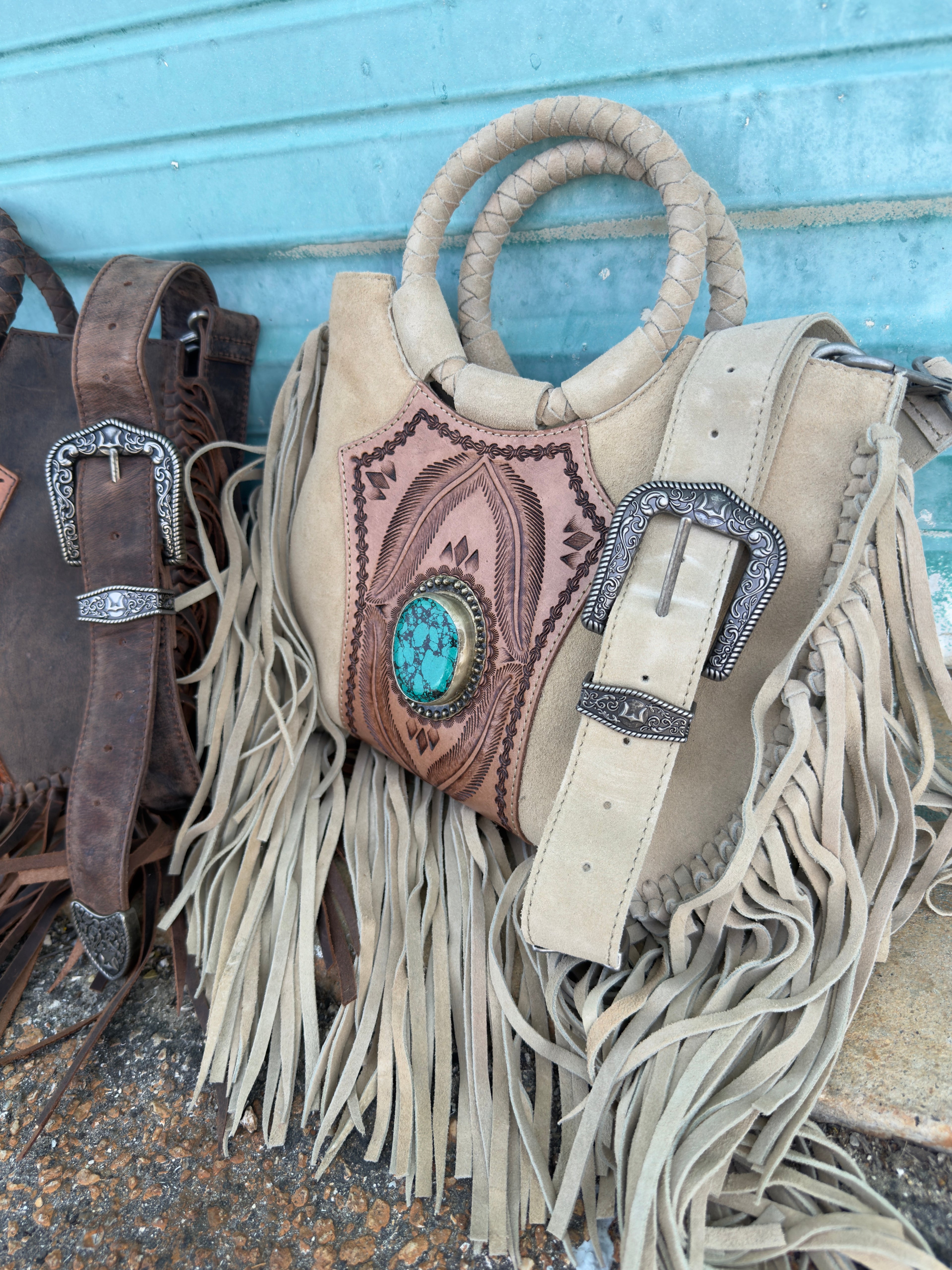 Turquoise Drift Suede Fringe Bag