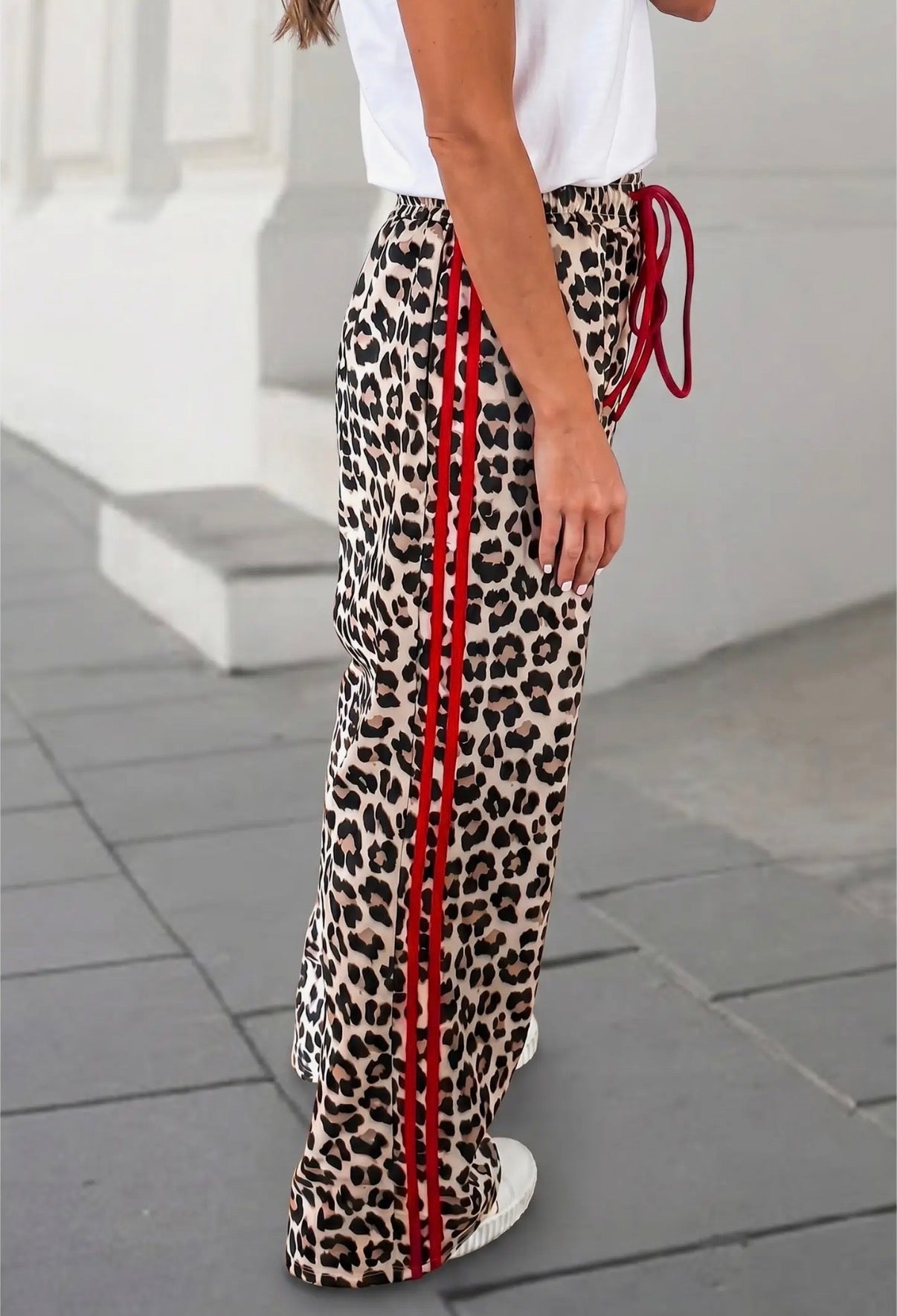 Rebel Red Leopard Wide Leg Track Pants