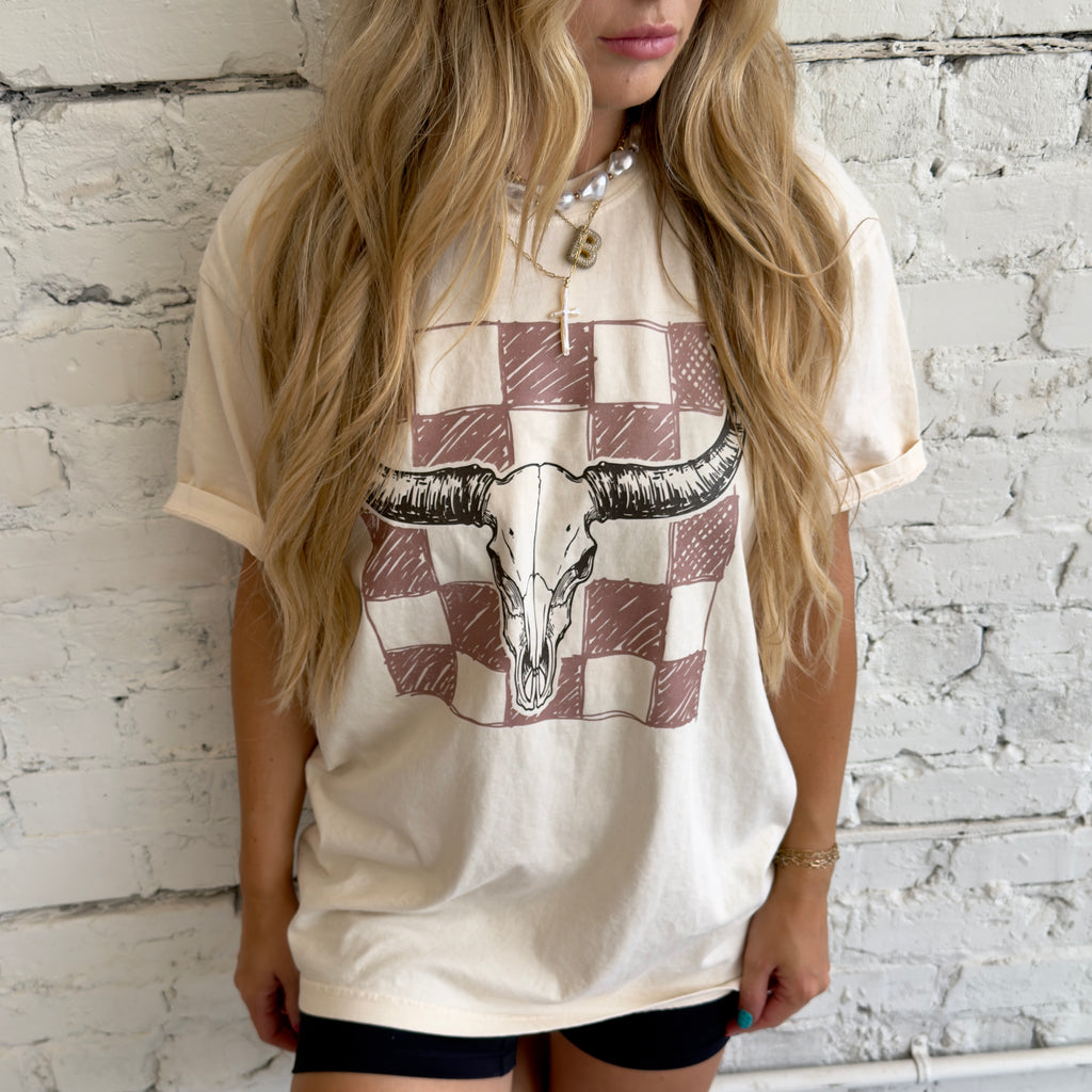 Checkered Longhorn Tee