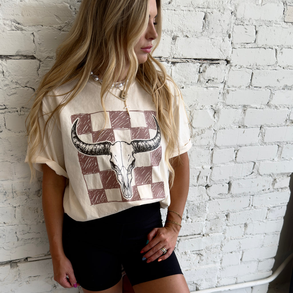 Checkered Longhorn Tee