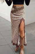 Leopard and Lace Satin Split Skirt