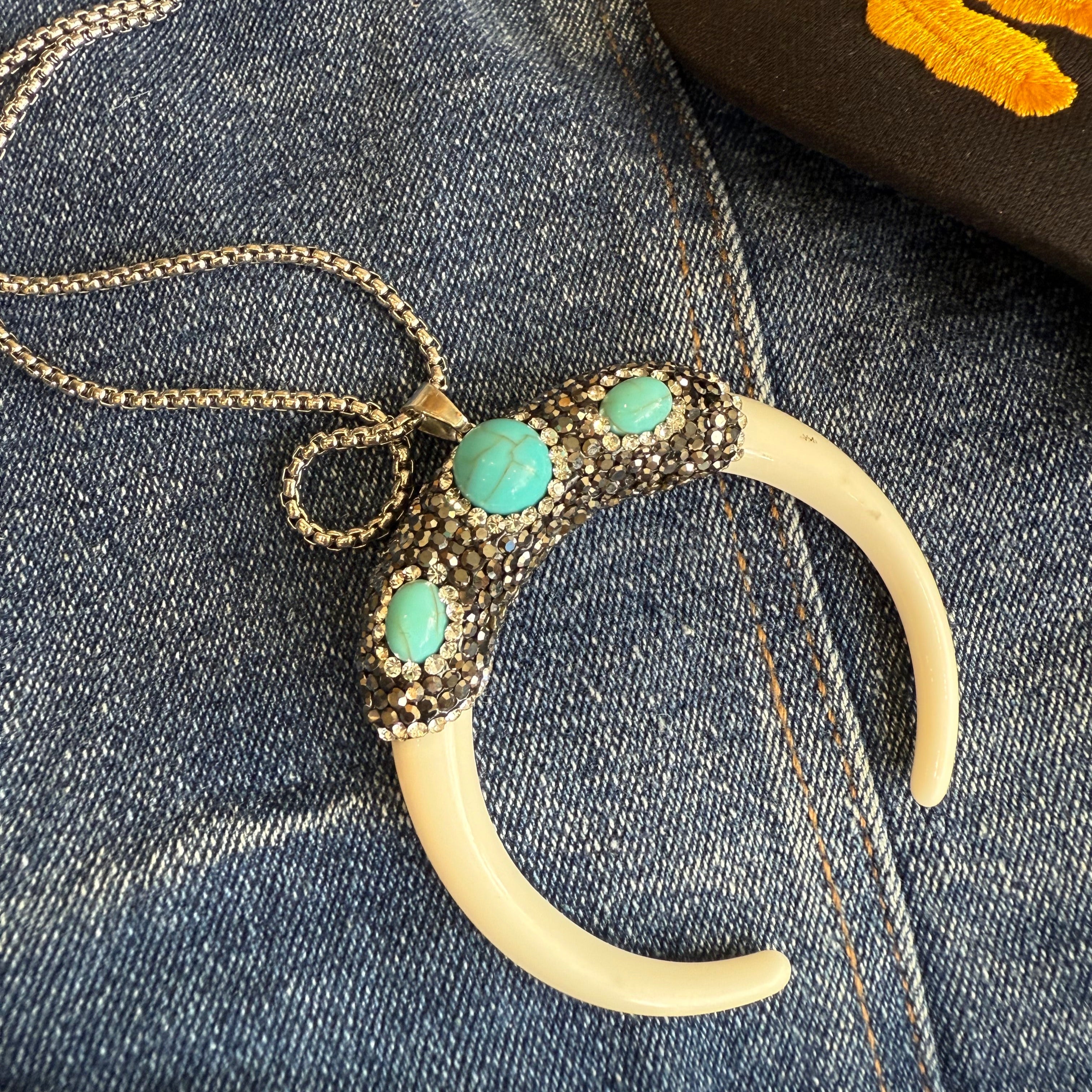 Boho Studded Horn Crescent Necklace