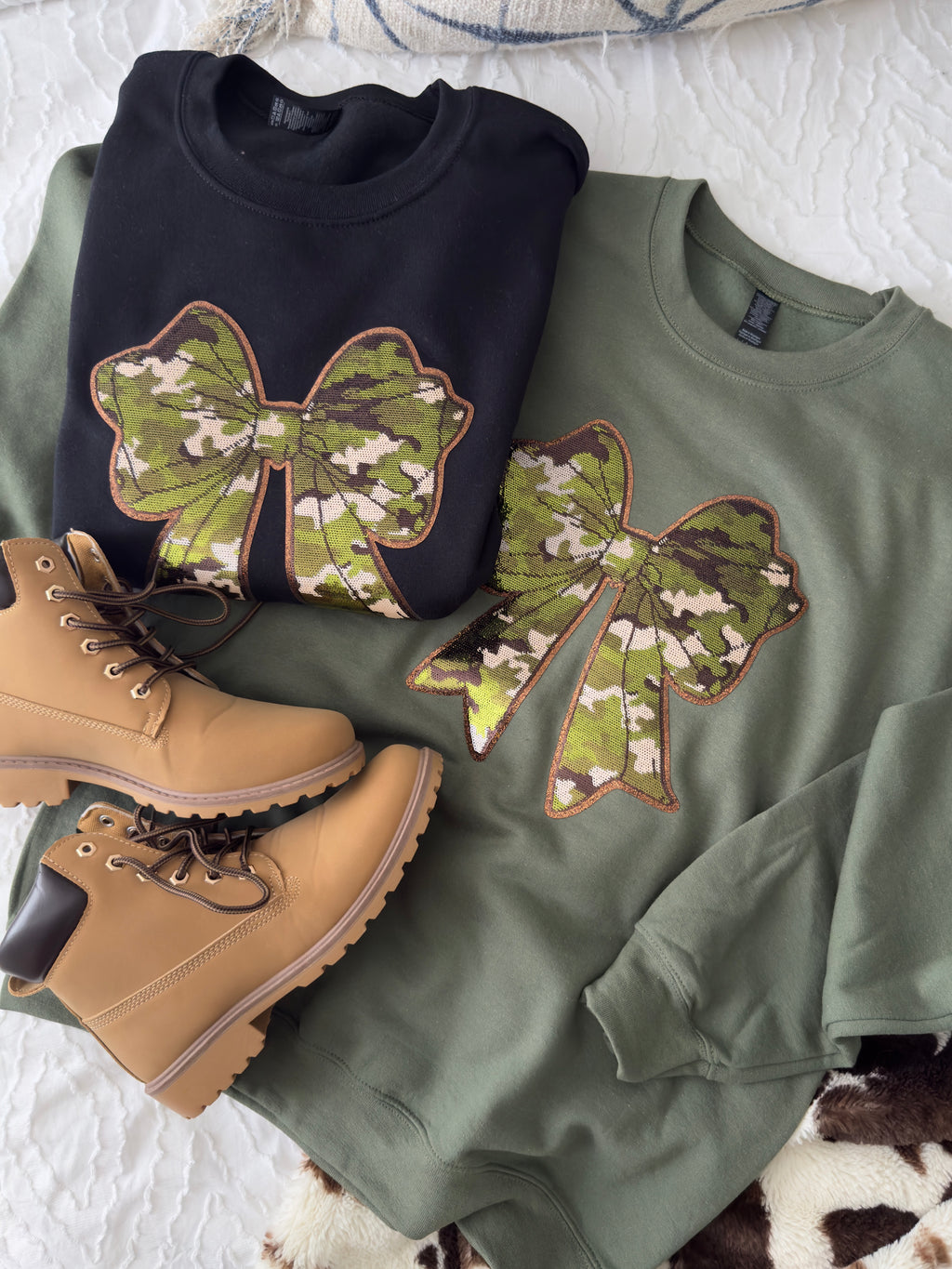 Sequin Camo Coquette Bow Pullover