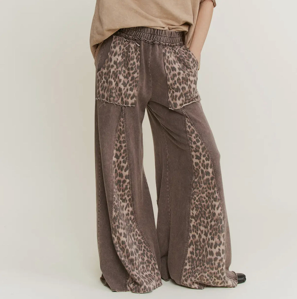 Mineral Wash Leopard Wide Leg Pants