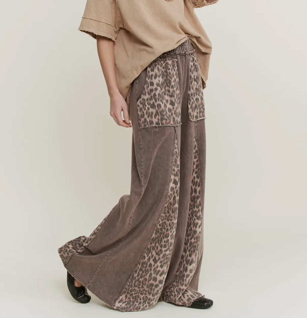 Mineral Wash Leopard Wide Leg Pants