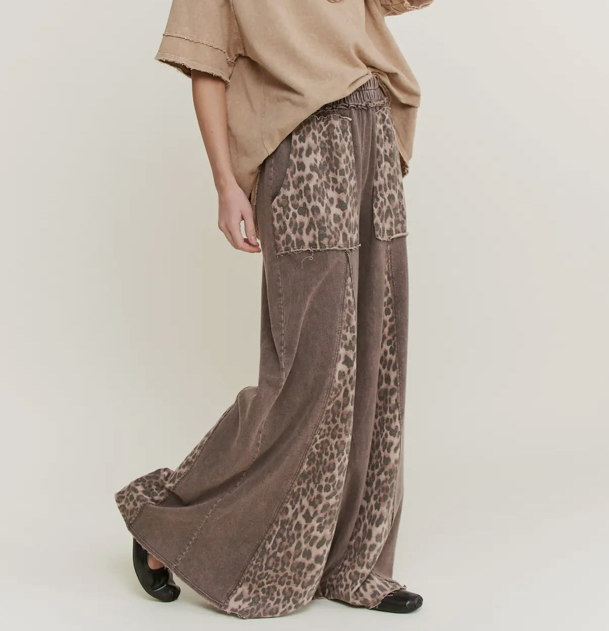 Mineral Wash Leopard Wide Leg Pants
