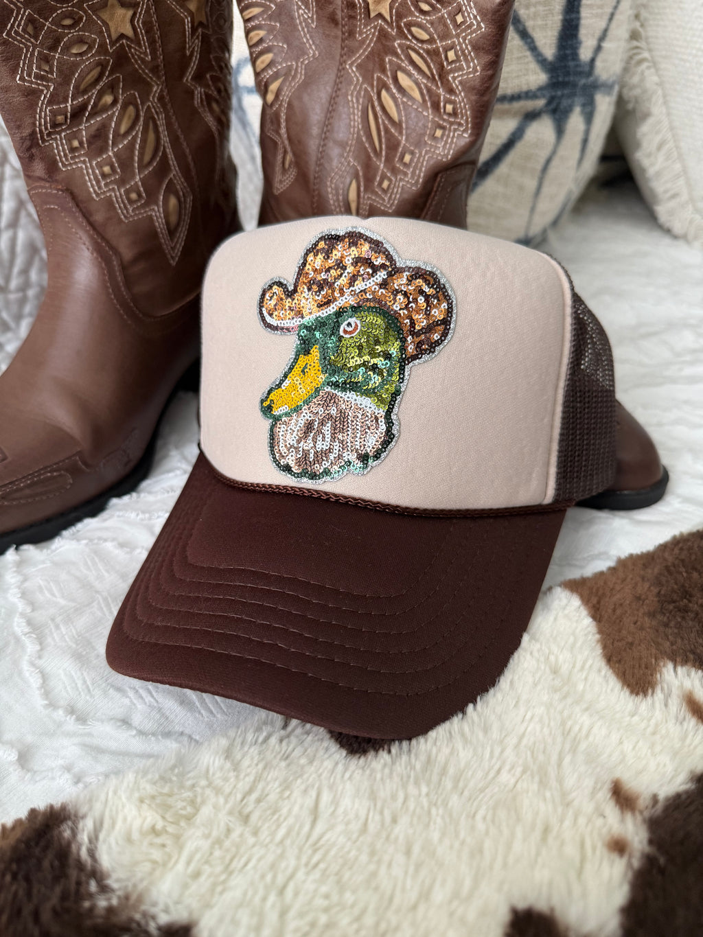 Sequin Cowboy Mallard Trucker Hat