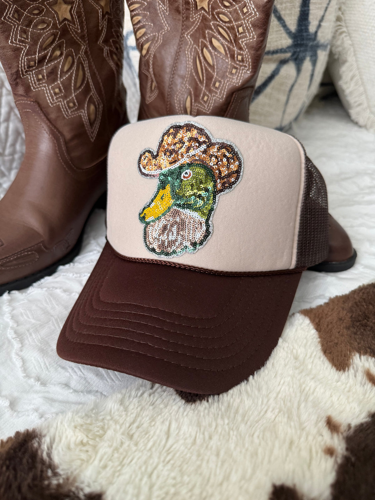 Sequin Cowboy Mallard Trucker Hat