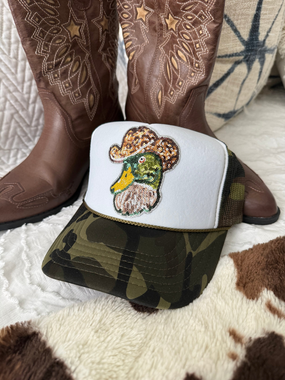 Sequin Cowboy Mallard Trucker Hat