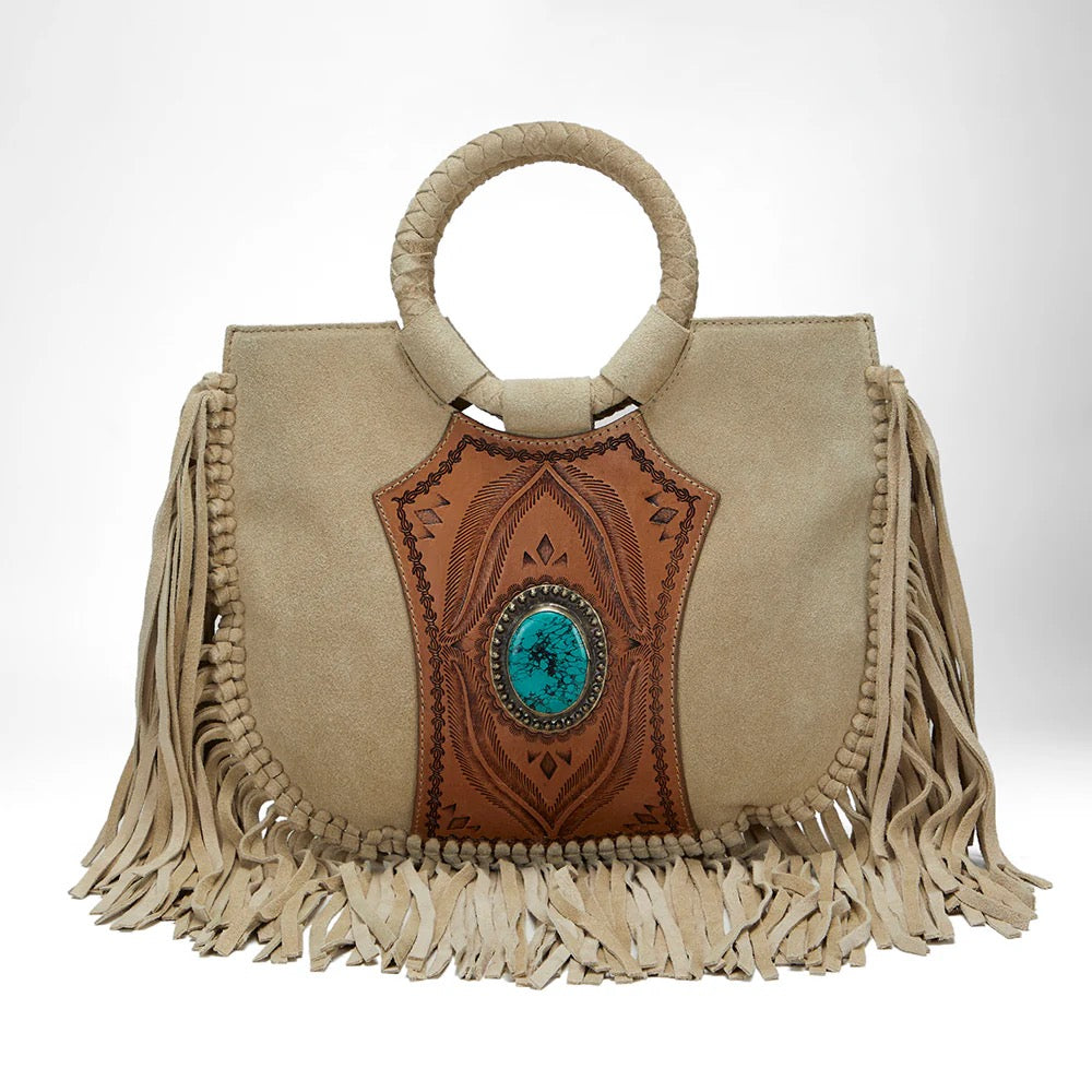 Turquoise Drift Suede Fringe Bag