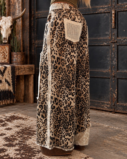Leopard Patchwork Wide Leg Pants
