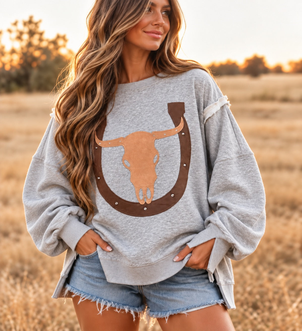 Lucky Longhorn Oversized Slouch Pullover