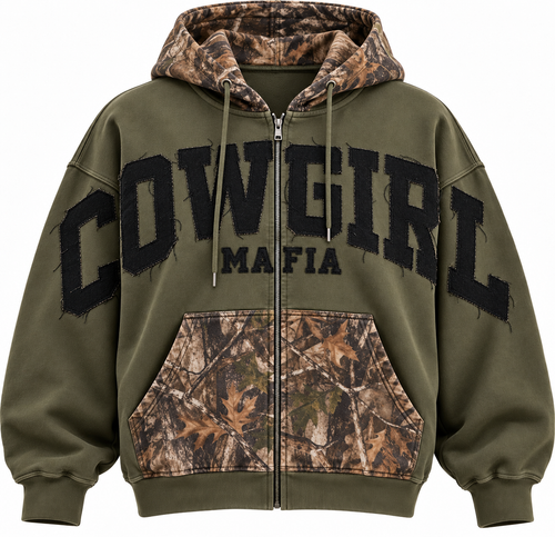 (COMING SOON) LIMITED ED. Cowgirl Mafia Camo Zip-Up Hoodie