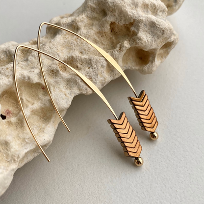 Bronze Arrowhead & Hammered Gold Earrings